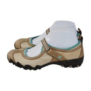 Skechers Women's Tan Teal Compulsions Hitchiker Leather Mary Jane Flat Size 7.5